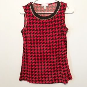 Houndstooth Gold Metal Trim Sleeveless Top